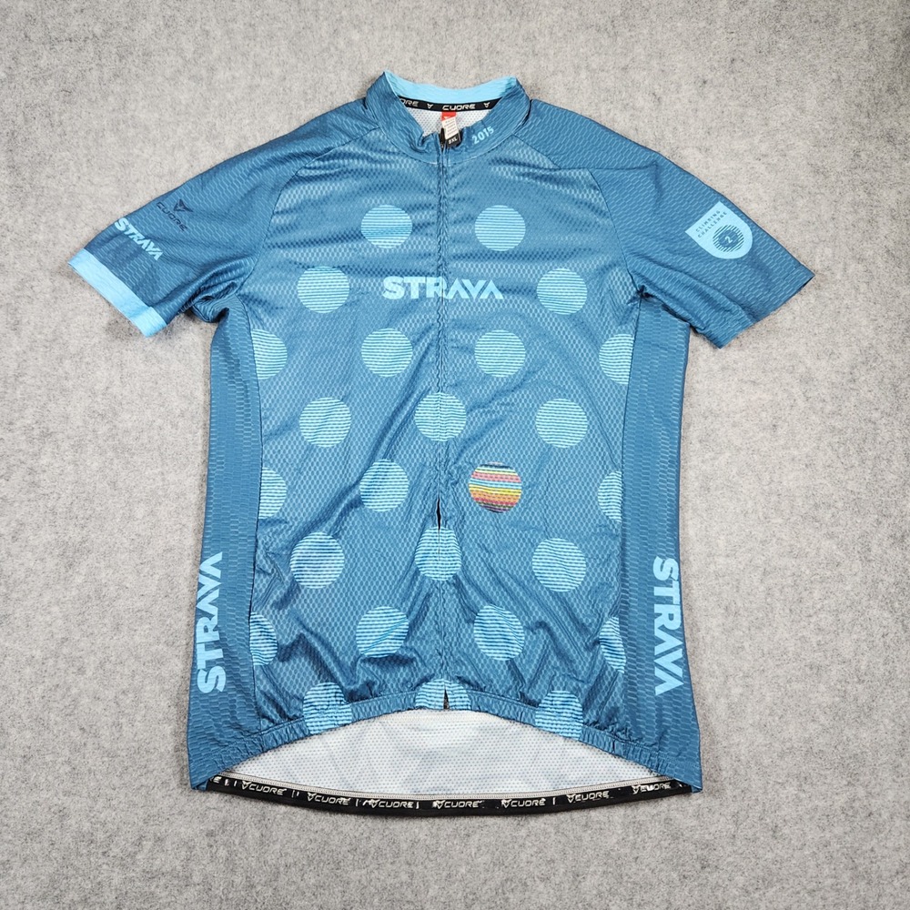 Cuore Strava Cycling Jersey Mens 3XL Blue 2015 Climbing Challenge Polka Dot Zip